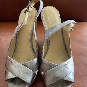 Coach Metallic Silver Crisscross Slingback Heels